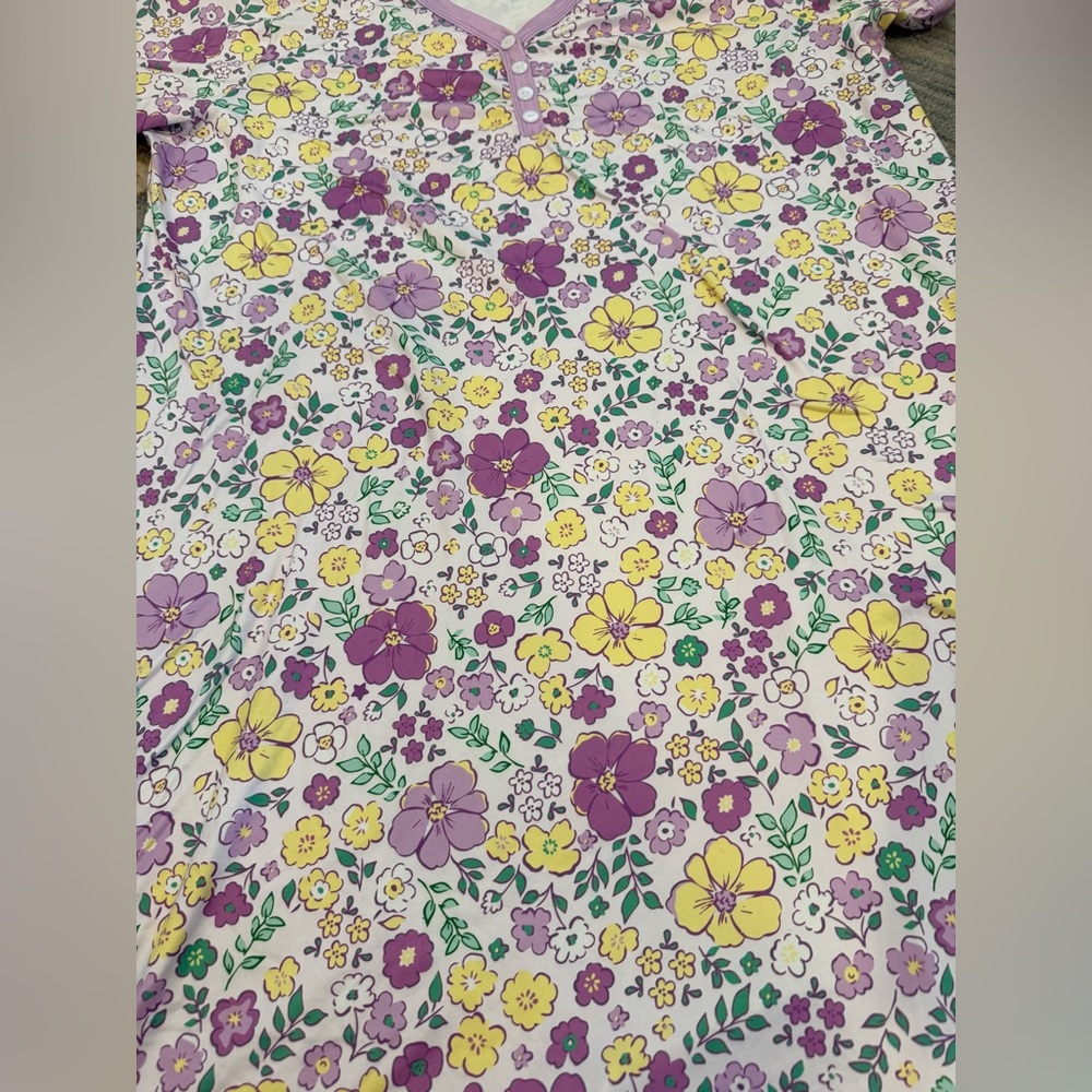 Shirley & Stone Pajama Dress Nightgown Purple Floral V Neck Casual size XL - Picture 4 of 6